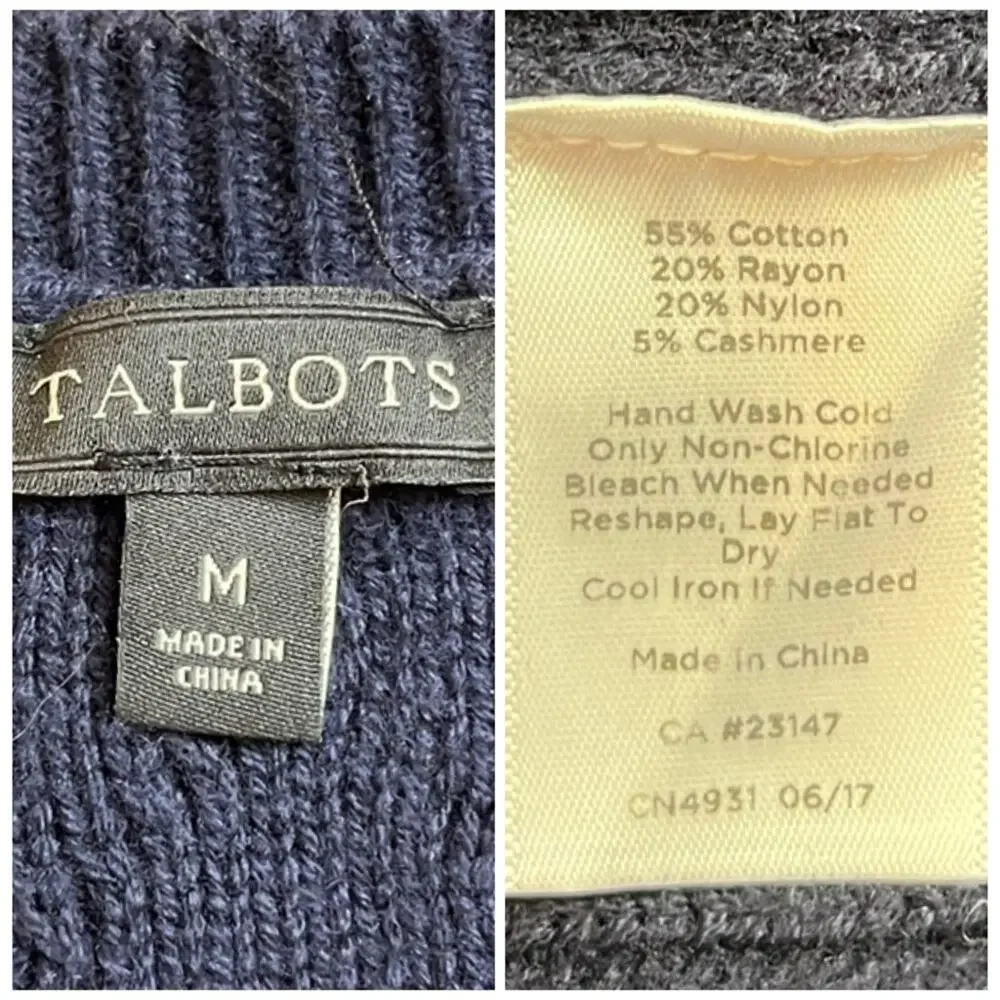 Talbots Sweater Cable Knit Crew Neck Peplum Navy Blue Women’s Size Medium